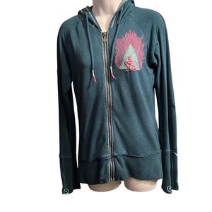 Green Apple Embroidered Hoodie Size L Teal